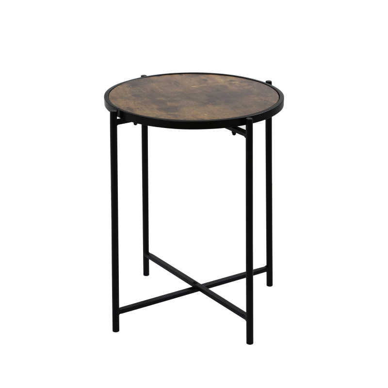Black Metal End Table with Brown Wooden Top