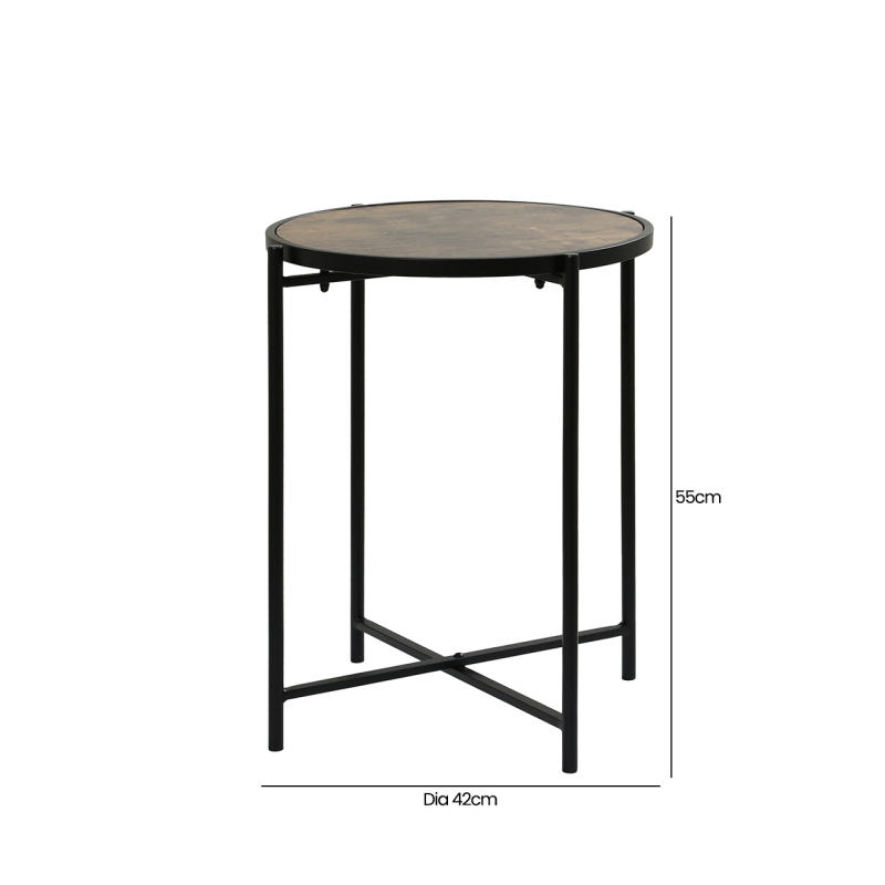Black Metal End Table with Brown Wooden Top