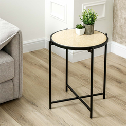 Black Metal End Table with Travertine Marble Top