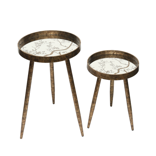 Set of 2 Antique Gold and Mirror Top Nesting Table