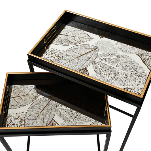 Set of 2 Antique Gold Leaves Nesting Table