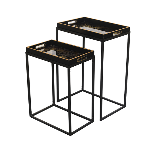 Set of 2 Black and Gold Nesting Tables