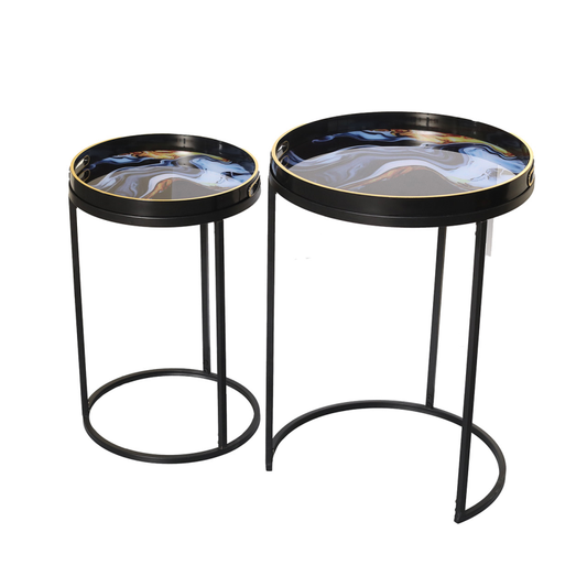 Set of 2 Olin Nesting Tables Black Blue and Yellow