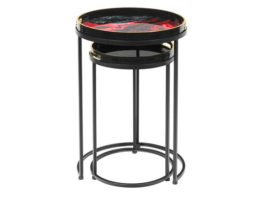 Olin Set of 2 Red and Black Nesting Tables