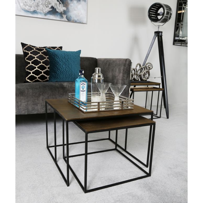 Mahi Set of 2 Black and Gold Nesting Tables