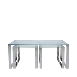 Set Of 3 Steel And Clear Glass End Tables