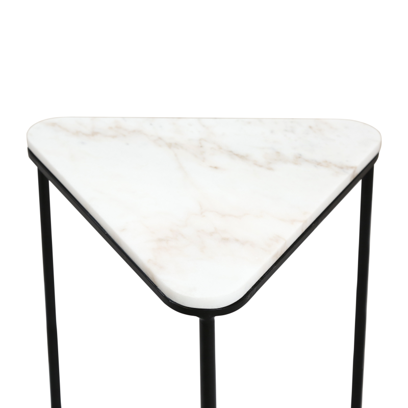 Set of 2 Black Metal Nesting Table with White Marble Top