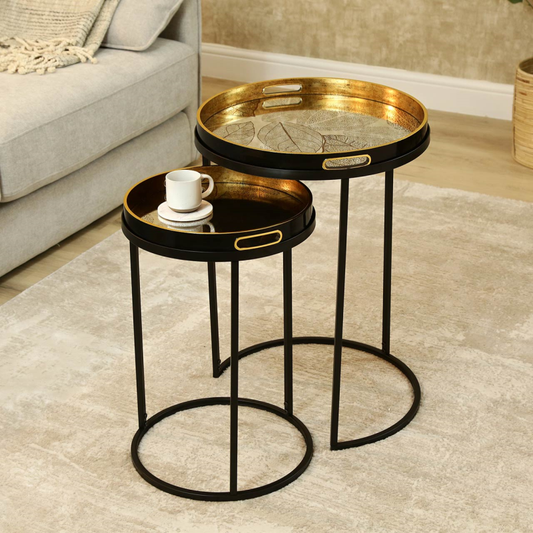 Olin Antique Gold Leaves Nesting Tables