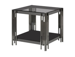 Black Gunmetal Steel Tubes and Smoke Glass Top End Table