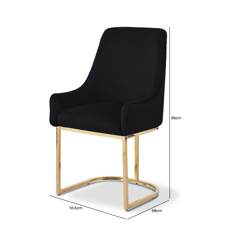 Eri Black Velvet Dining Chair with Gold Legs