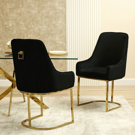 Eri Black Velvet Dining Chair with Gold Legs