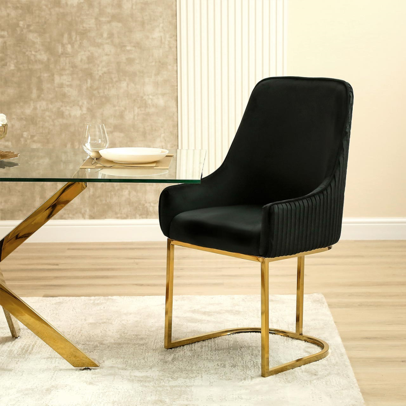 Eri Black Velvet Dining Chair with Gold Legs