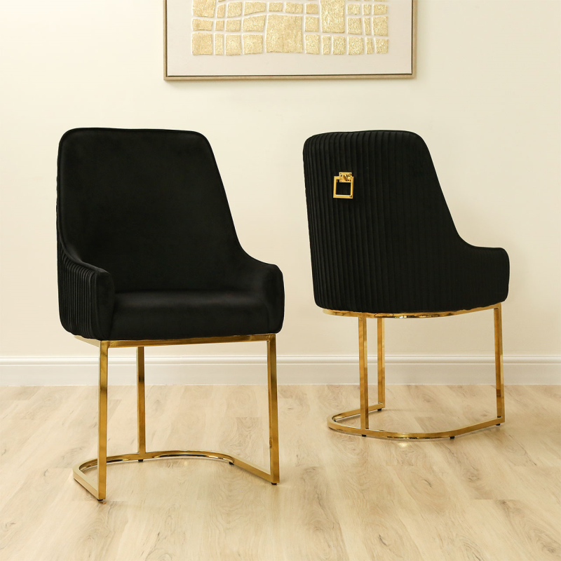 Eri Black Velvet Dining Chair with Gold Legs