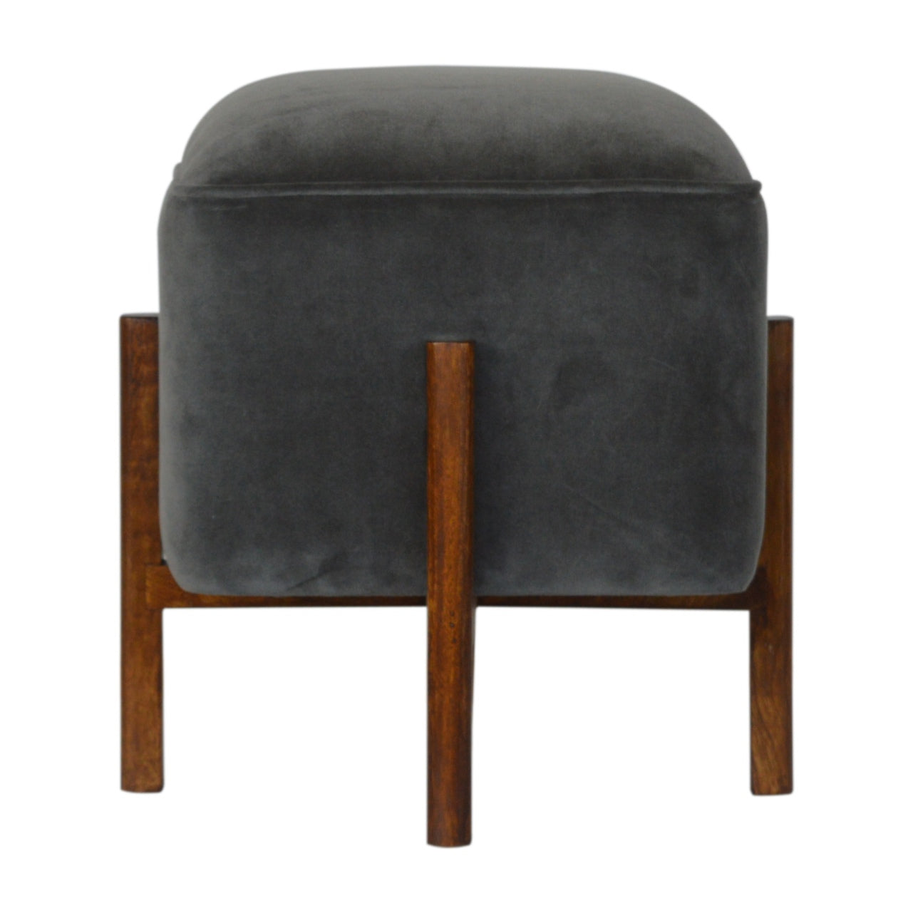 Cubic Footstool with Solid Wood Legs in Grey Velvet