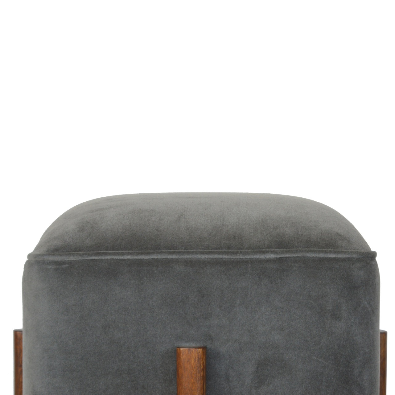 Cubic Footstool with Solid Wood Legs in Grey Velvet