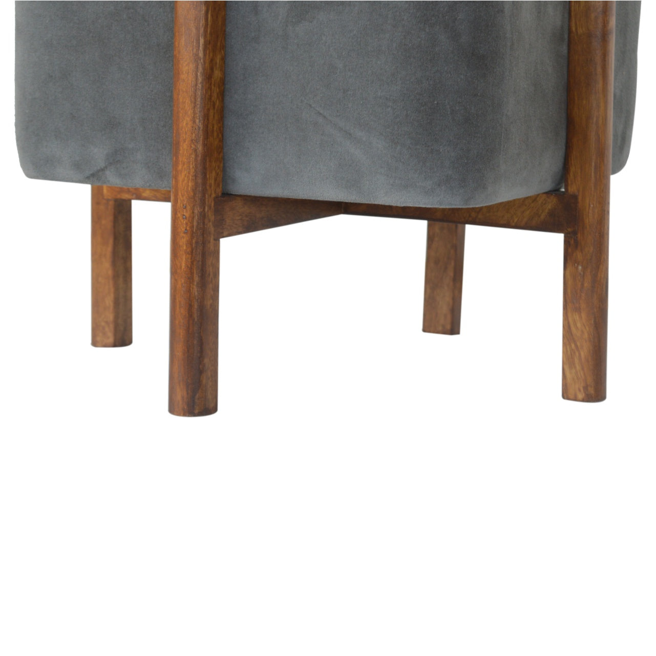 Cubic Footstool with Solid Wood Legs in Grey Velvet