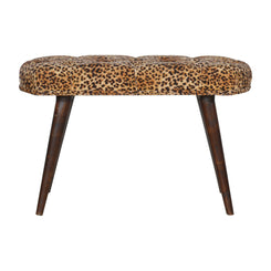 Leopard Print Cotton Velvet Deep Button Bench