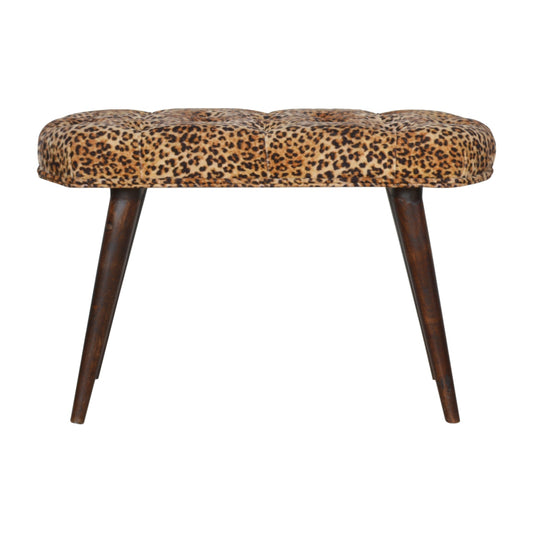 Leopard Print Cotton Velvet Deep Button Bench