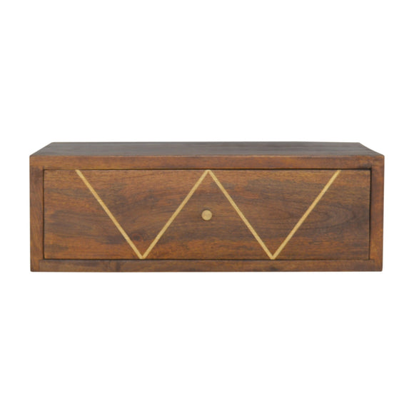 Chestnut Wall Mounted Bedside with Brass Inlay