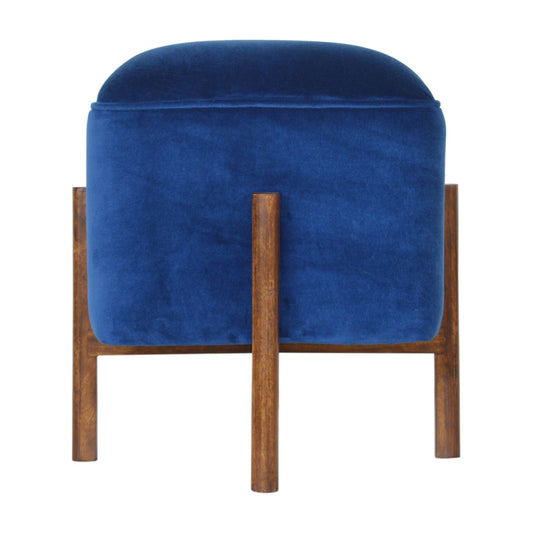 Cubic Footstool with Solid Wood Legs in Royal Blue Velvet