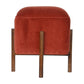 Cubic Velvet Footstool with Solid Wood Legs in Brick Red