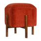 Cubic Velvet Footstool with Solid Wood Legs in Brick Red