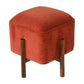 Cubic Velvet Footstool with Solid Wood Legs in Brick Red