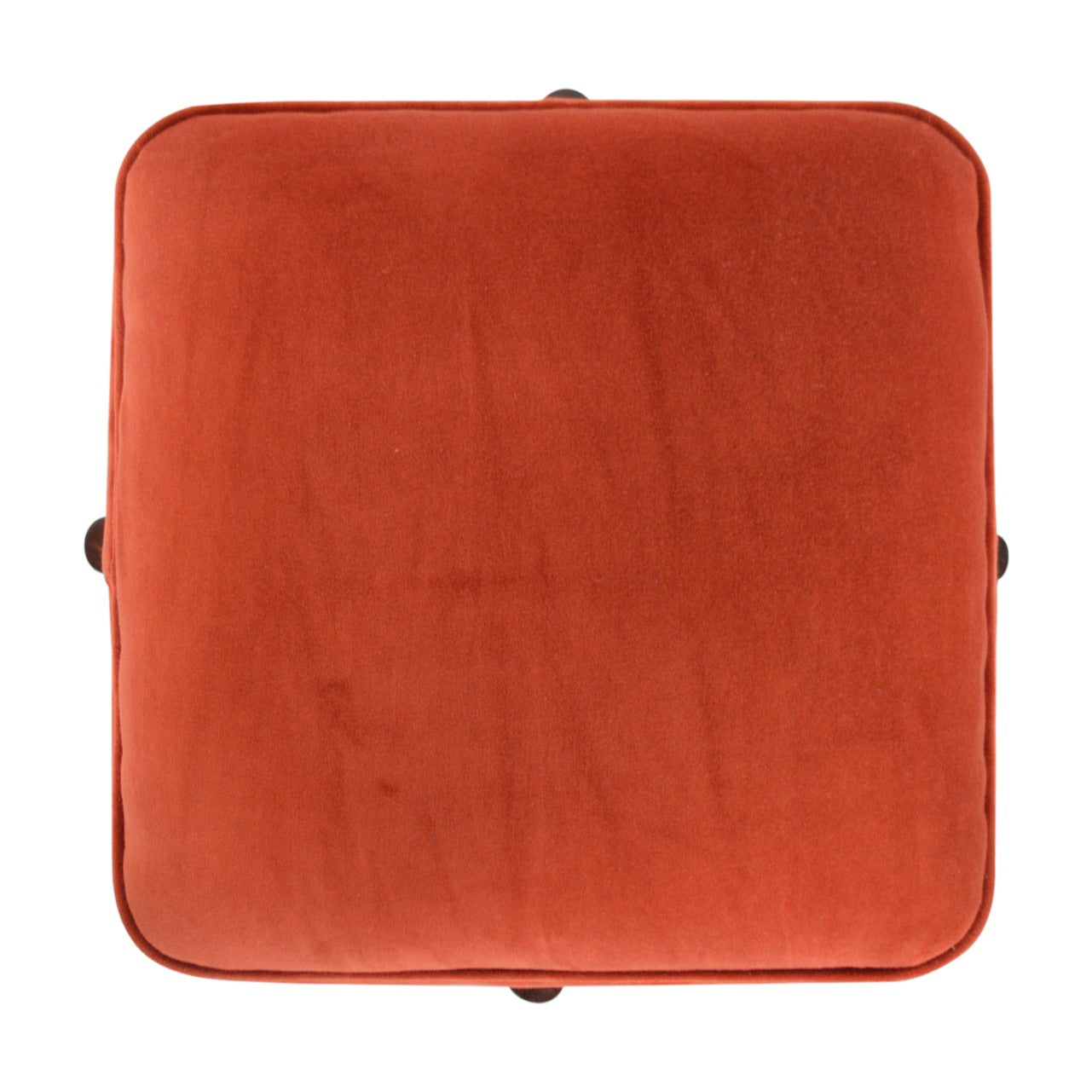 Cubic Velvet Footstool with Solid Wood Legs in Brick Red
