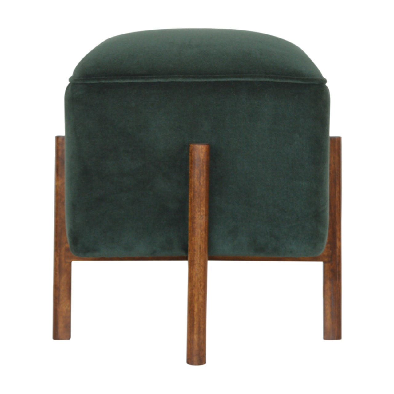 Cubic Footstool with Solid Wood Legs in Emerald Velvet