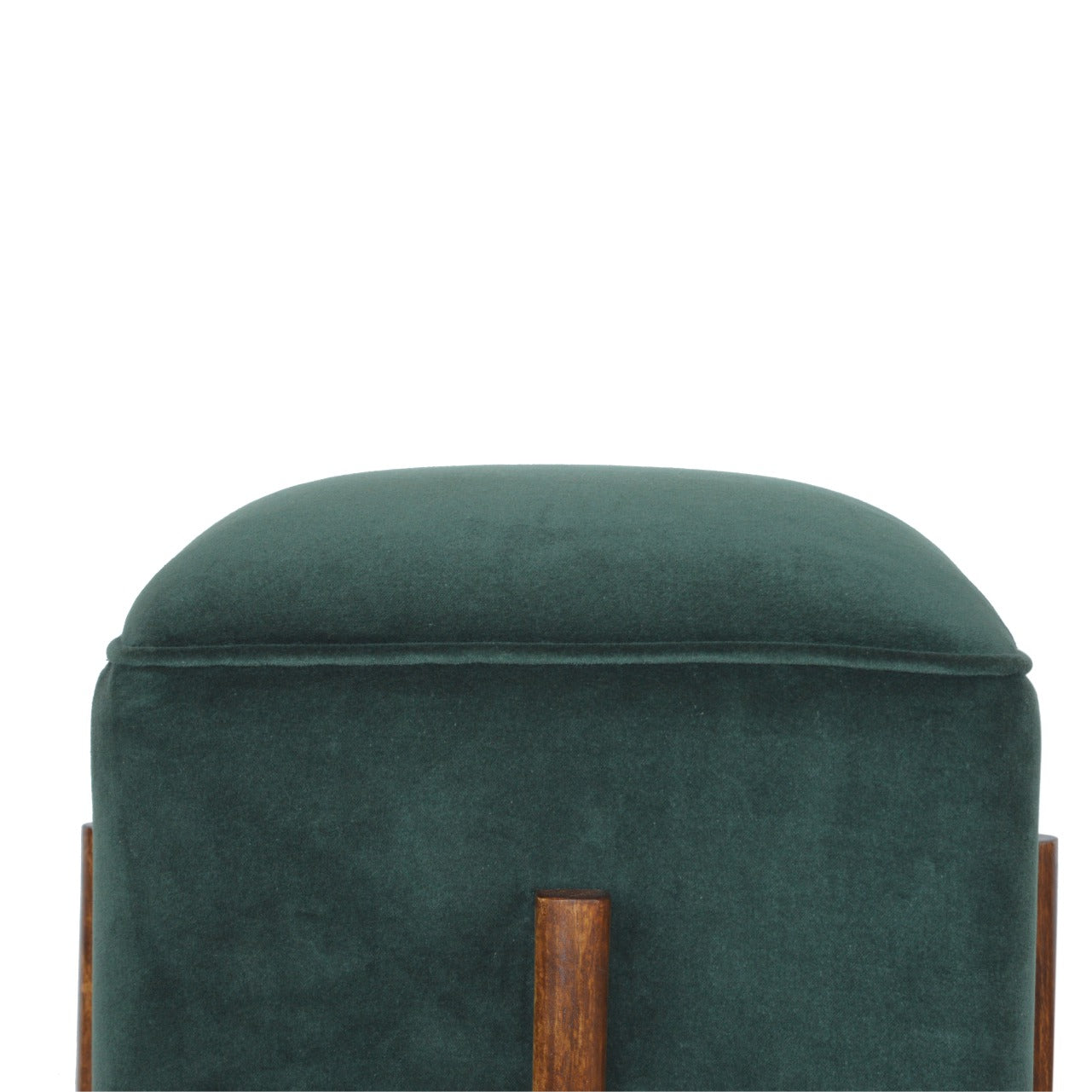 Cubic Footstool with Solid Wood Legs in Emerald Velvet