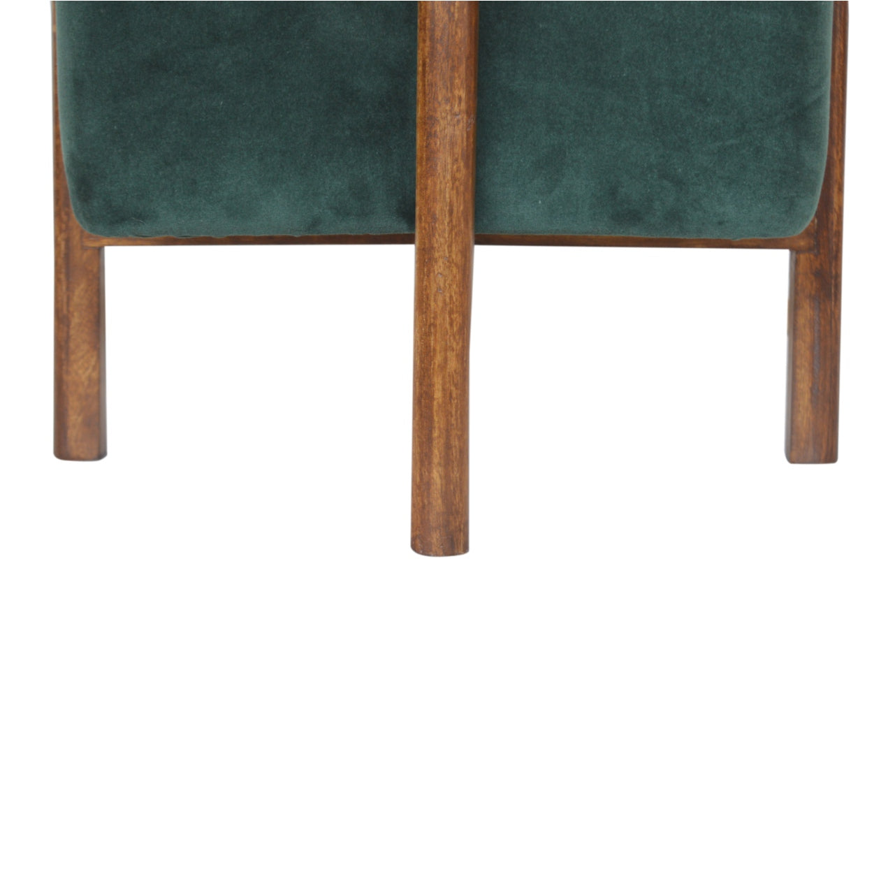 Cubic Footstool with Solid Wood Legs in Emerald Velvet