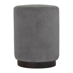 Medium Grey Velvet Footstool with Wooden Base