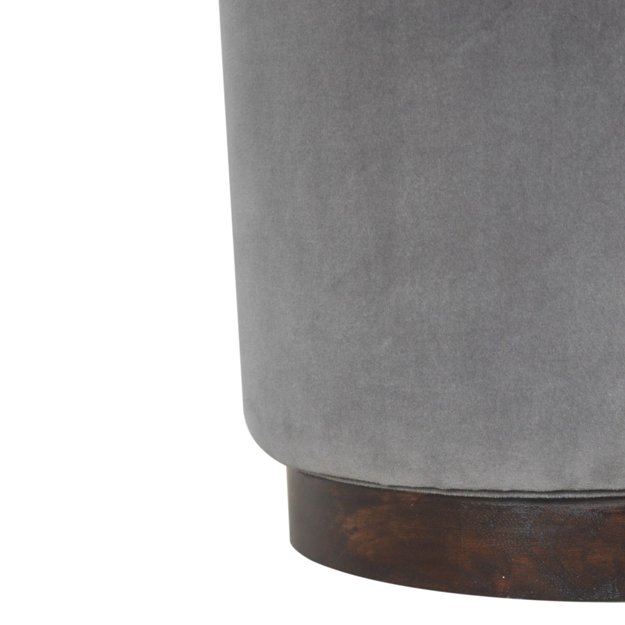 Medium Grey Velvet Footstool with Wooden Base