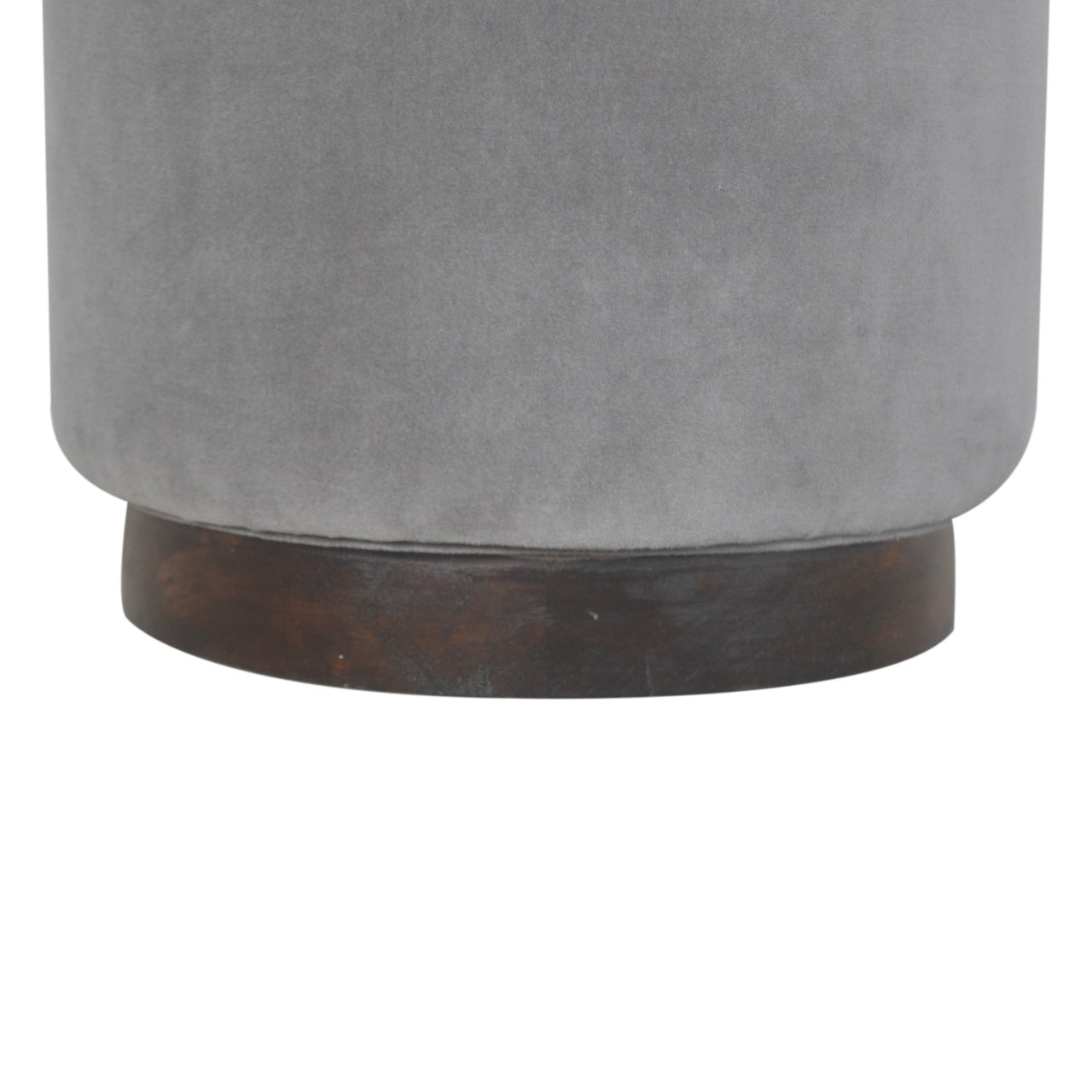 Medium Grey Velvet Footstool with Wooden Base