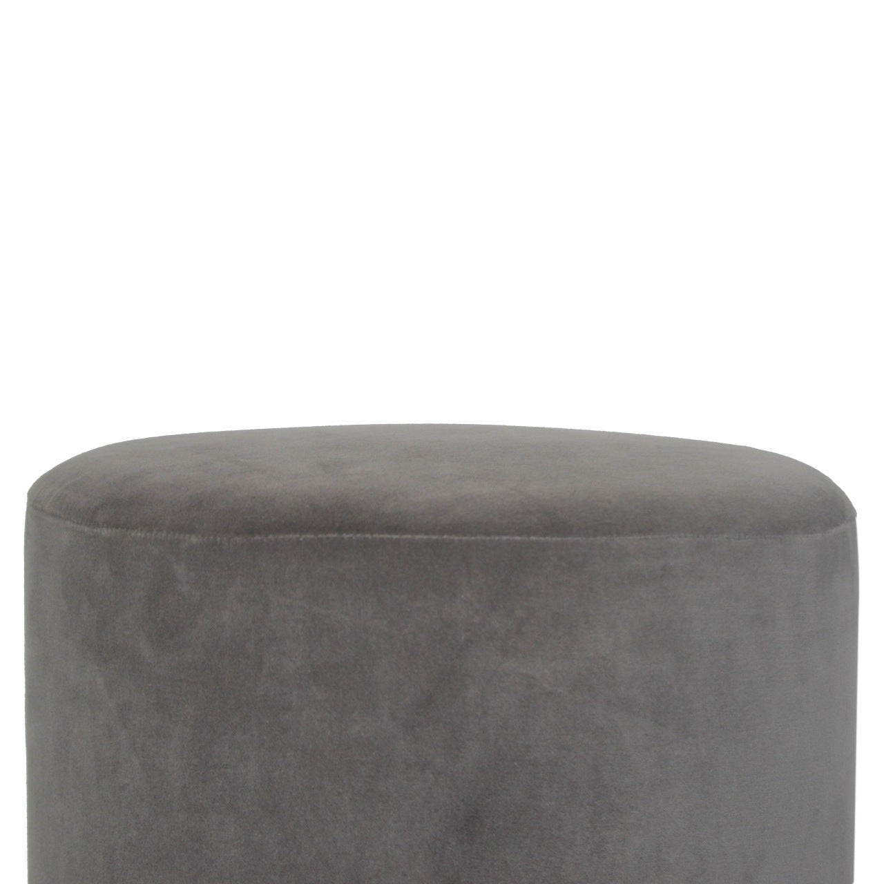 Medium Grey Velvet Footstool with Wooden Base