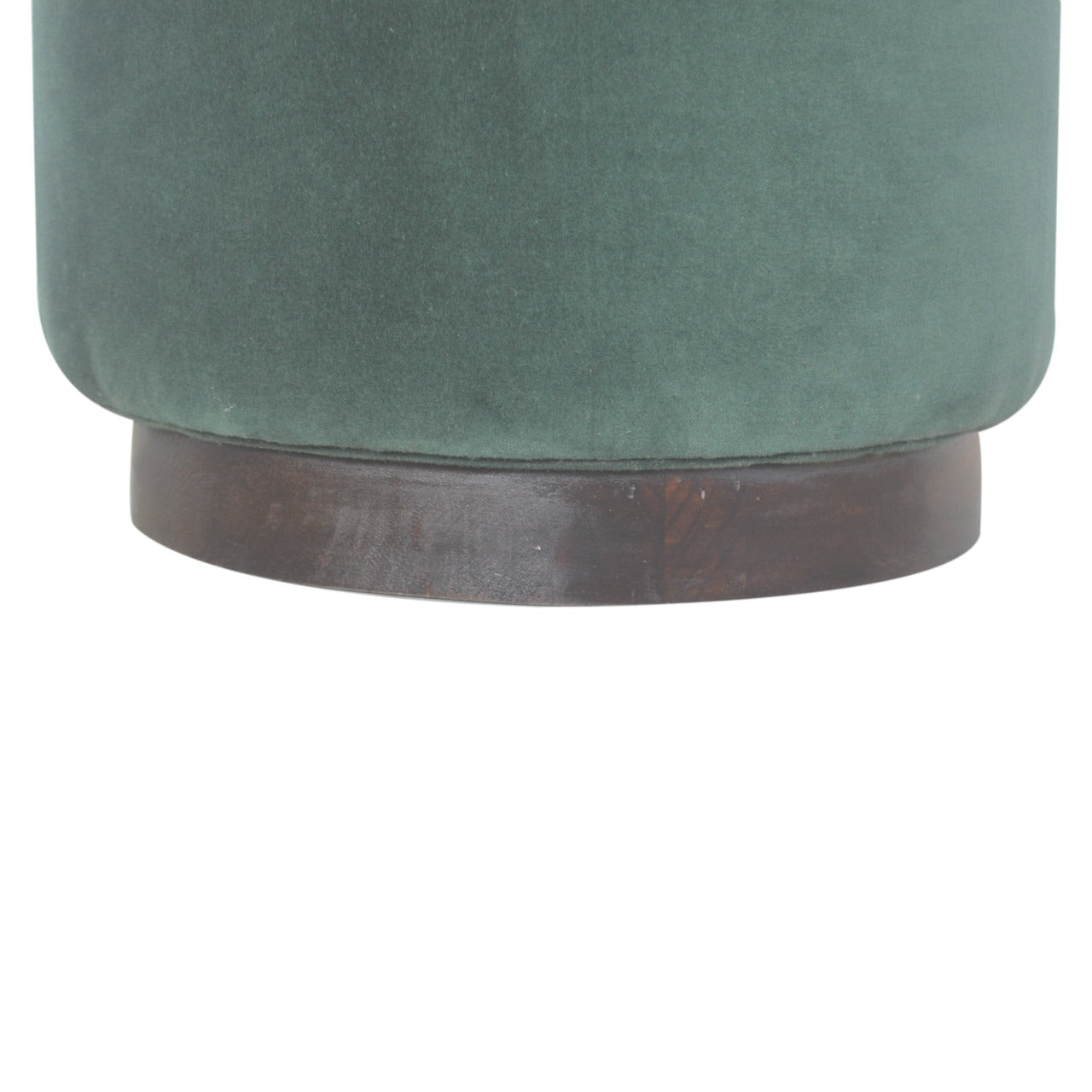 Medium Emerald Green Velvet Footstool with Wooden Base