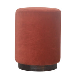 Medium Rust Velvet Footstool with Wooden Base for Stylish Home Decor