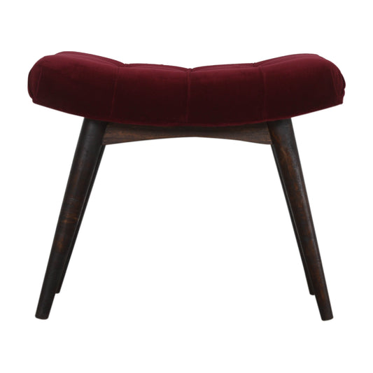 Nordic Wine Red Cotton Velvet Curved Bench