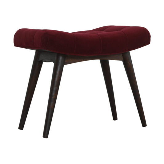 Nordic Wine Red Cotton Velvet Curved Bench