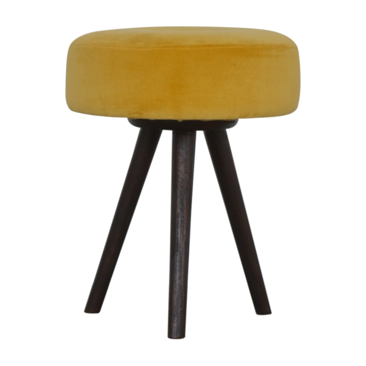 Round Tripod Footstool In Mustard Velvet