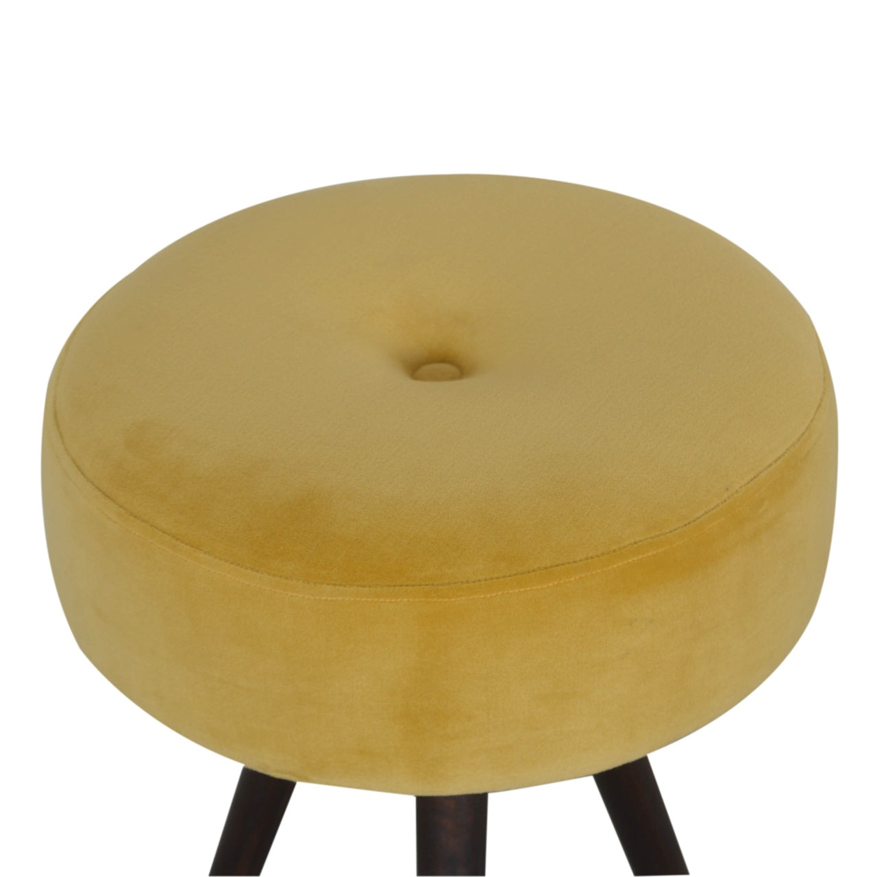 Round Tripod Footstool In Mustard Velvet