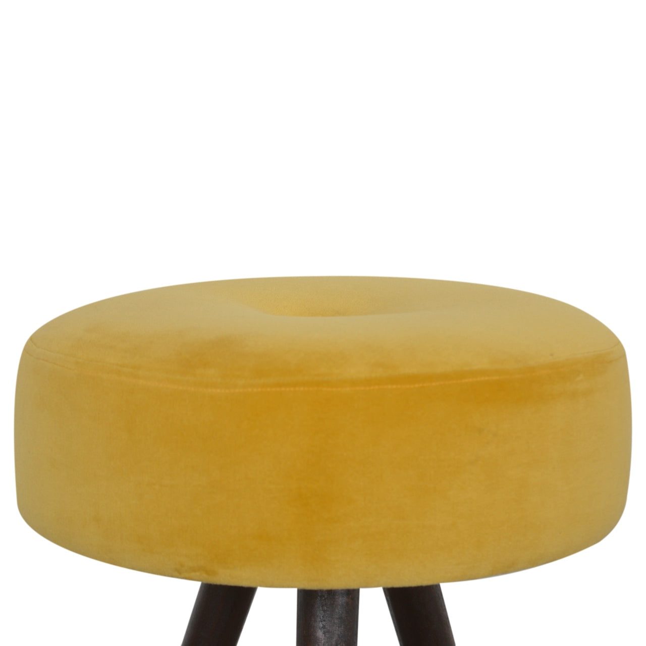 Round Tripod Footstool In Mustard Velvet