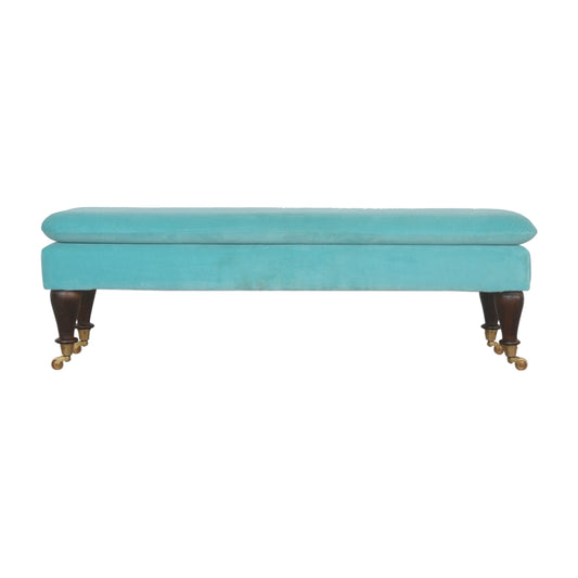 Chester Aqua Velvet Bench with Castor Feet