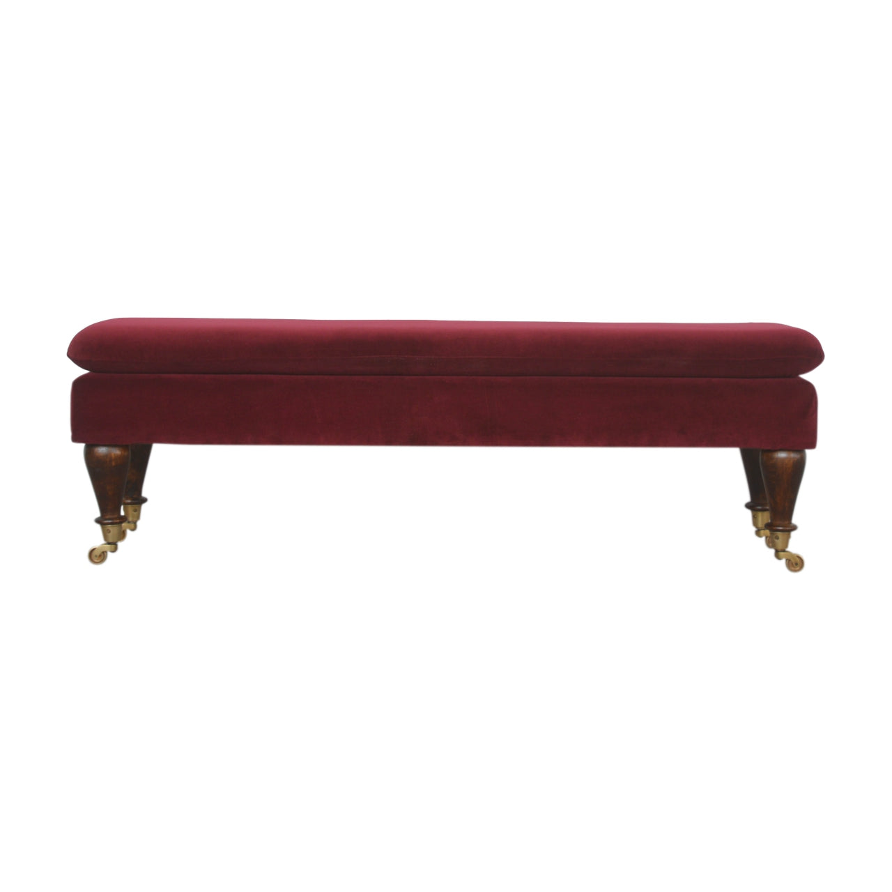 Chester Wine Red Velvet Bench with Castor Feet
