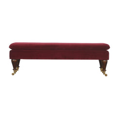 Chester Wine Red Velvet Bench with Castor Feet
