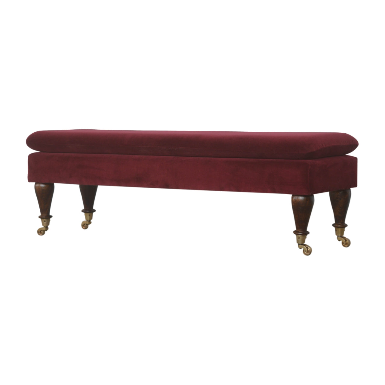 Chester Wine Red Velvet Bench with Castor Feet