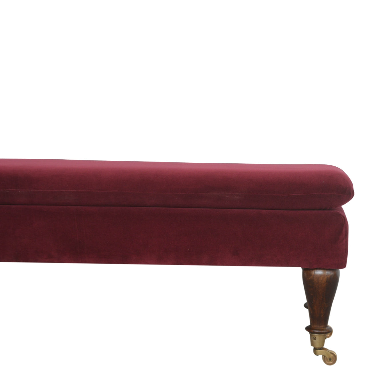 Chester Wine Red Velvet Bench with Castor Feet