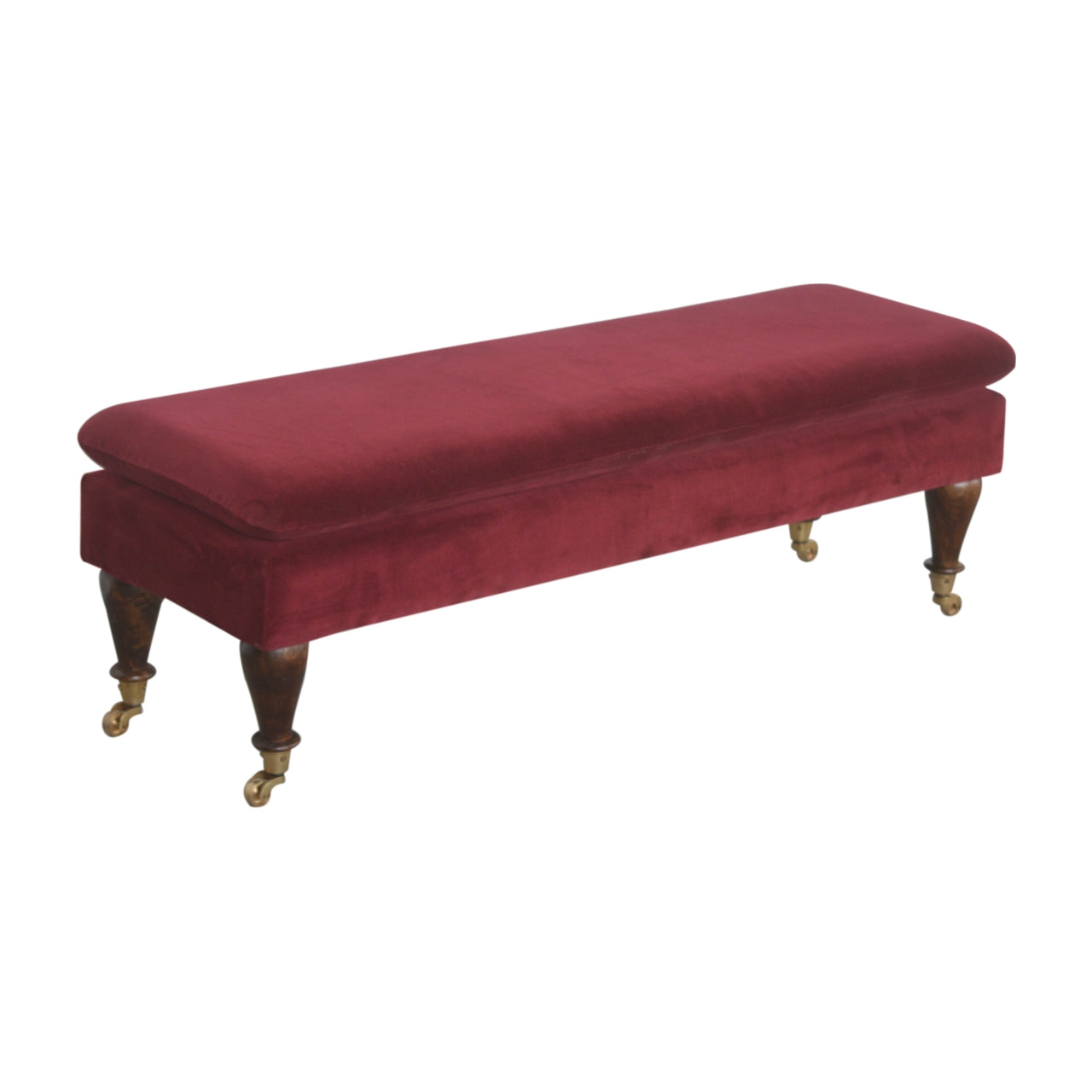 Chester Wine Red Velvet Bench with Castor Feet