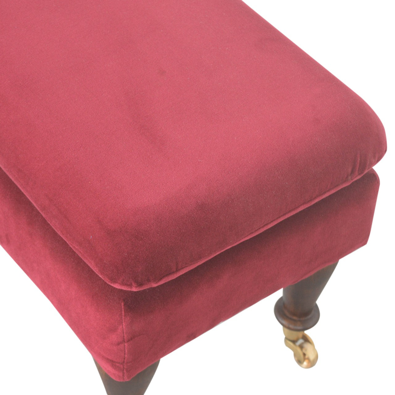 Chester Wine Red Velvet Bench with Castor Feet