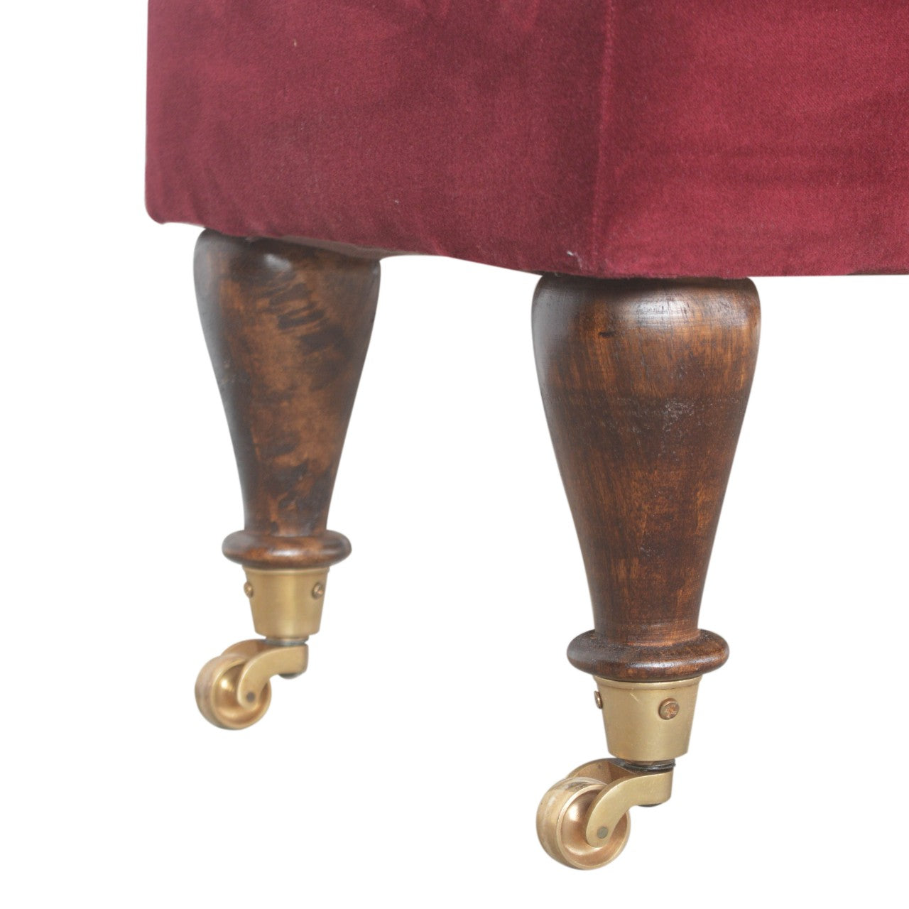 Chester Wine Red Velvet Bench with Castor Feet